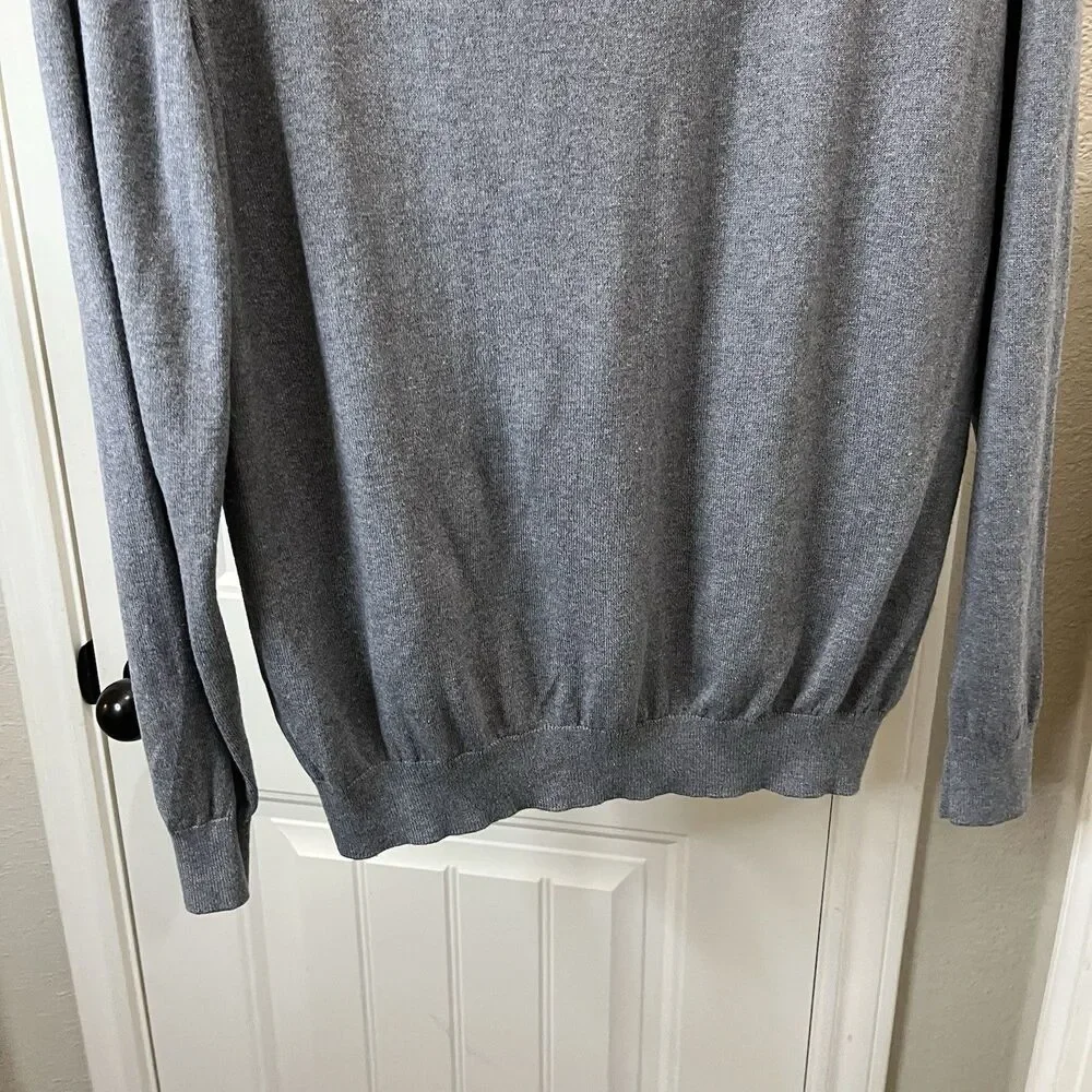 Paul Fredrick Shirt Mens Size L Gray Silk Cotton Cashmere Long Sleeve Polo